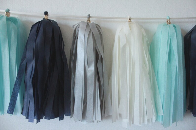Tissue Paper Tassel Garland // the Blues // Navy Blue Silver Etsy