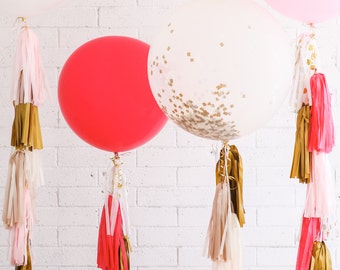 Balloon Tassel // Pink Voltage // Magenta, Blush Pink, Ivory w/Polka Dots,Gold// Bachelorette, Wedding, Birthday, Baby Shower