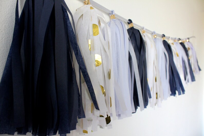 Tissue Paper Tassel Garland // Deja Blue // Navy Blue Mist Etsy