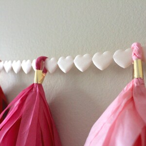 Tissue Paper Tassel Garland // Love is in the Air // Red, Pink, Hot Pink with Heart Ribbon // Valentine, Wedding, Anniversary image 3