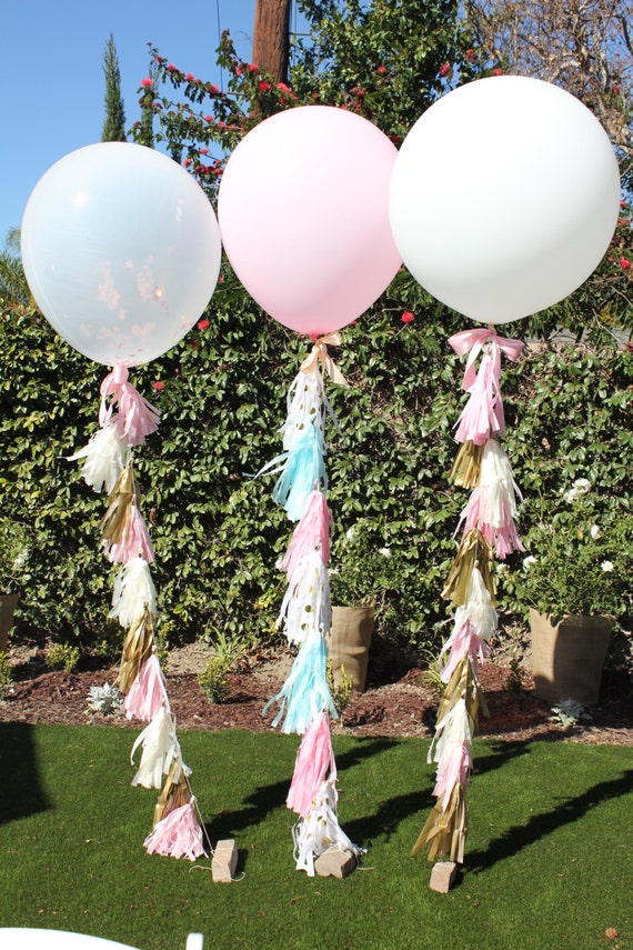 36 Inch Balloon Tissue Paper Tassel Pink Gold Ivory Paper
