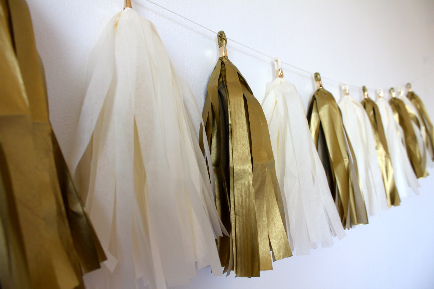 Tissue Tassel Garland // Glitz & Glam // Gold Ivory // Tissue Etsy