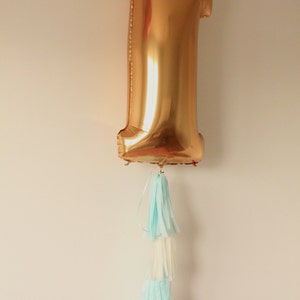 40 inch Gold Number Balloon with Tassel // Birthday Celebration Gold Balloon Tassel // First Birthday Photo Prop image 1