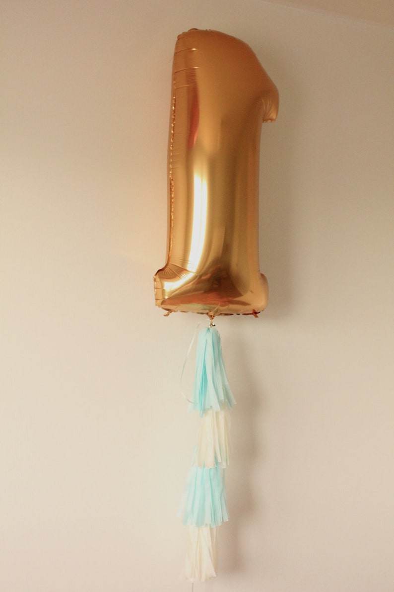 40 inch Gold Number Balloon with Tassel // Birthday Celebration Gold Balloon Tassel // First Birthday Photo Prop image 1