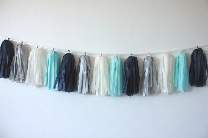 Tissue Paper Tassel Garland // the Blues // Navy Blue Silver Etsy