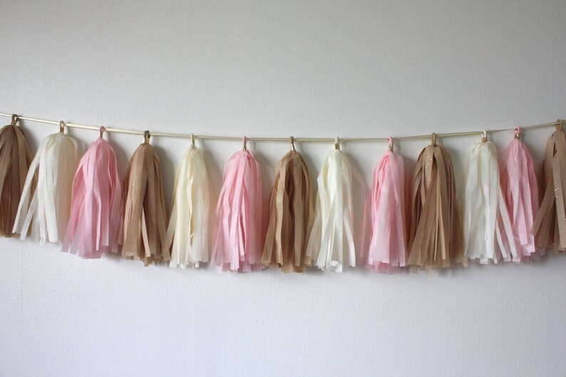 Tissue Paper Tassel Garland // Bella // Blush Pink Sparkle Etsy