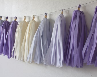 Tissue Paper Tassel Garland // Lilac // Lavender, Lilac, Ivory // Wedding, Birthday, Shower, Celebration // Party Decoration