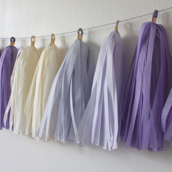 Tissue Paper Tassel Garland // Lilac // Lavender, Lilac, Ivory // Wedding, Birthday, Shower, Celebration // Party Decoration