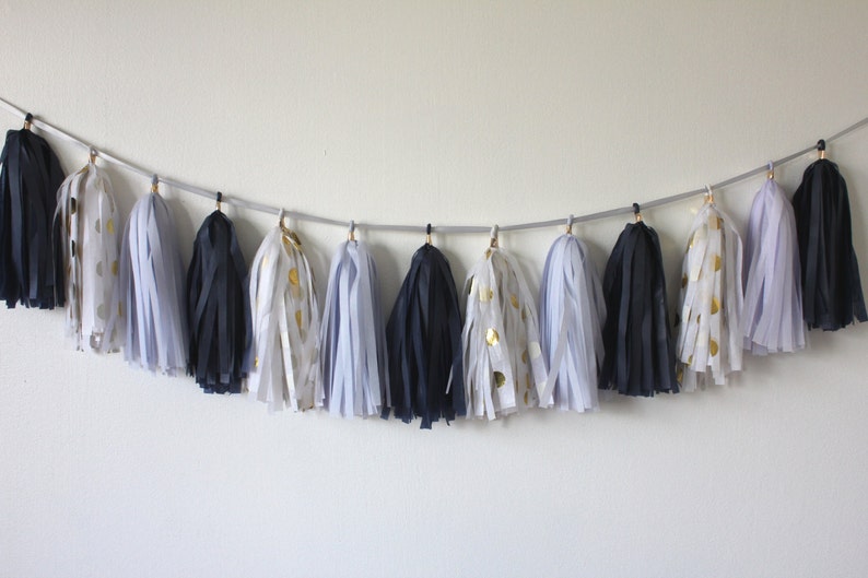 Tissue Paper Tassel Garland // Deja Blue // Navy Blue Mist Etsy