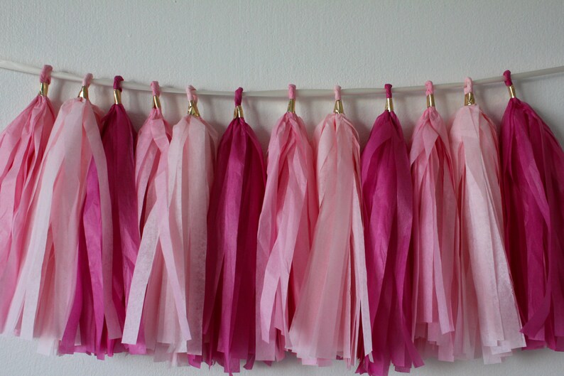 Tissue Paper Tassel Garland // Lovie Dovie // Shades of Pink Etsy
