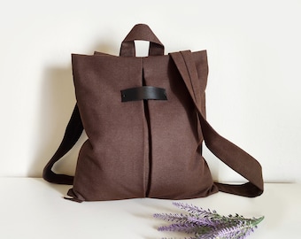 Minimalist purse bag Βrown city bag Custom made bag Convertible chic backpack Anti theft backpack Waterproof canvas bag Stylish women bag