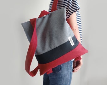 Anti theft purse bag Canvas backpack Custom made bag Convertible backapck Waterproof red bag Minimalist laptop bag Simple bag Gift for wife