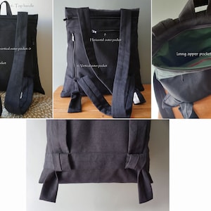 Zaino convertibile Borsa a tracolla Borsa di tela nera kaki Borsa chic fatta a mano Borsa minimalista Borsa con cerniera Borsa di tela regalo per le donne immagine 5