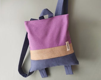 Convertible backpack Crossbody bag Lilac and blue canvas bag Handmade chic bag Minimalist purse bag Zipper rucksack Summer bag Cute bag