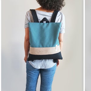 Zaino convertibile Borsa a tracolla Borsa di tela nera kaki Borsa chic fatta a mano Borsa minimalista Borsa con cerniera Borsa di tela regalo per le donne immagine 4