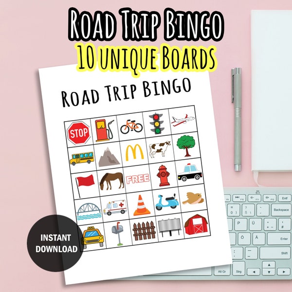 Road Trip Bingo Printable | Printable Games | Bingo Instant Download | Printable Games for Kids | Printable Car Trip Games for Kids