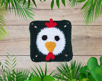 Chicken Granny Square Crochet Pattern | Crochet Jungle Blanket | Crochet Animal Granny Square