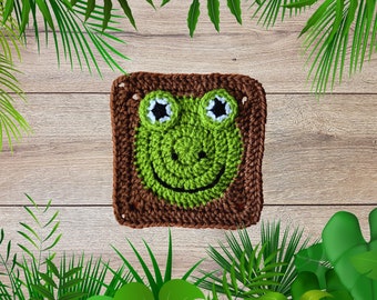 Frog Granny Square Crochet Pattern | Crochet Jungle Blanket | Crochet Animal Granny Square
