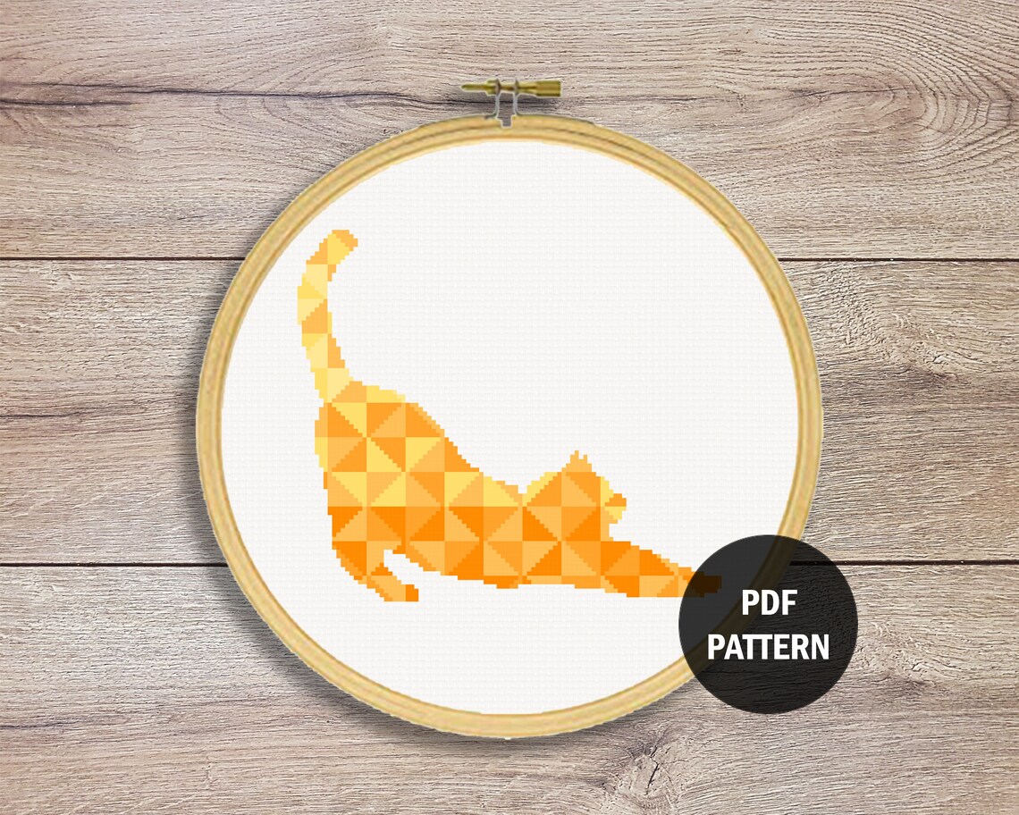 Geometric Cat Cross Stitch Pattern Cat Cross Stitch Pattern Etsy