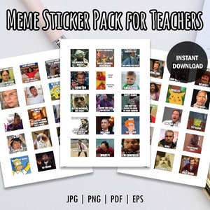 Printable Meme Sticker Pack for Teachers Teachers Reaction Stickers Grading Meme Stickers Printable Stickers Fun Meme Stickers image 1