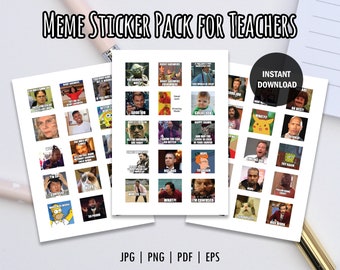 Afdrukbaar Meme-stickerpakket voor leraren | Reactiestickers voor leraren | Meme-stickers beoordelen | Afdrukbare stickers | Leuke Meme-stickers