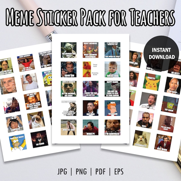 Printable Meme Sticker Pack for Teachers | Teachers Reaction Stickers | Grading Meme Stickers | Printable Stickers | Fun Meme Stickers