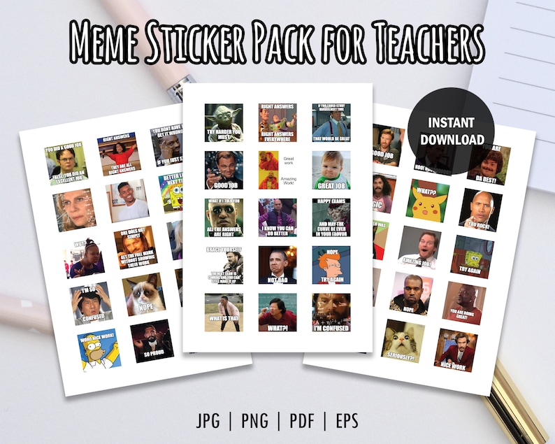 Printable Meme Sticker Pack for Teachers Teachers Reaction Stickers Grading Meme Stickers Printable Stickers Fun Meme Stickers image 1