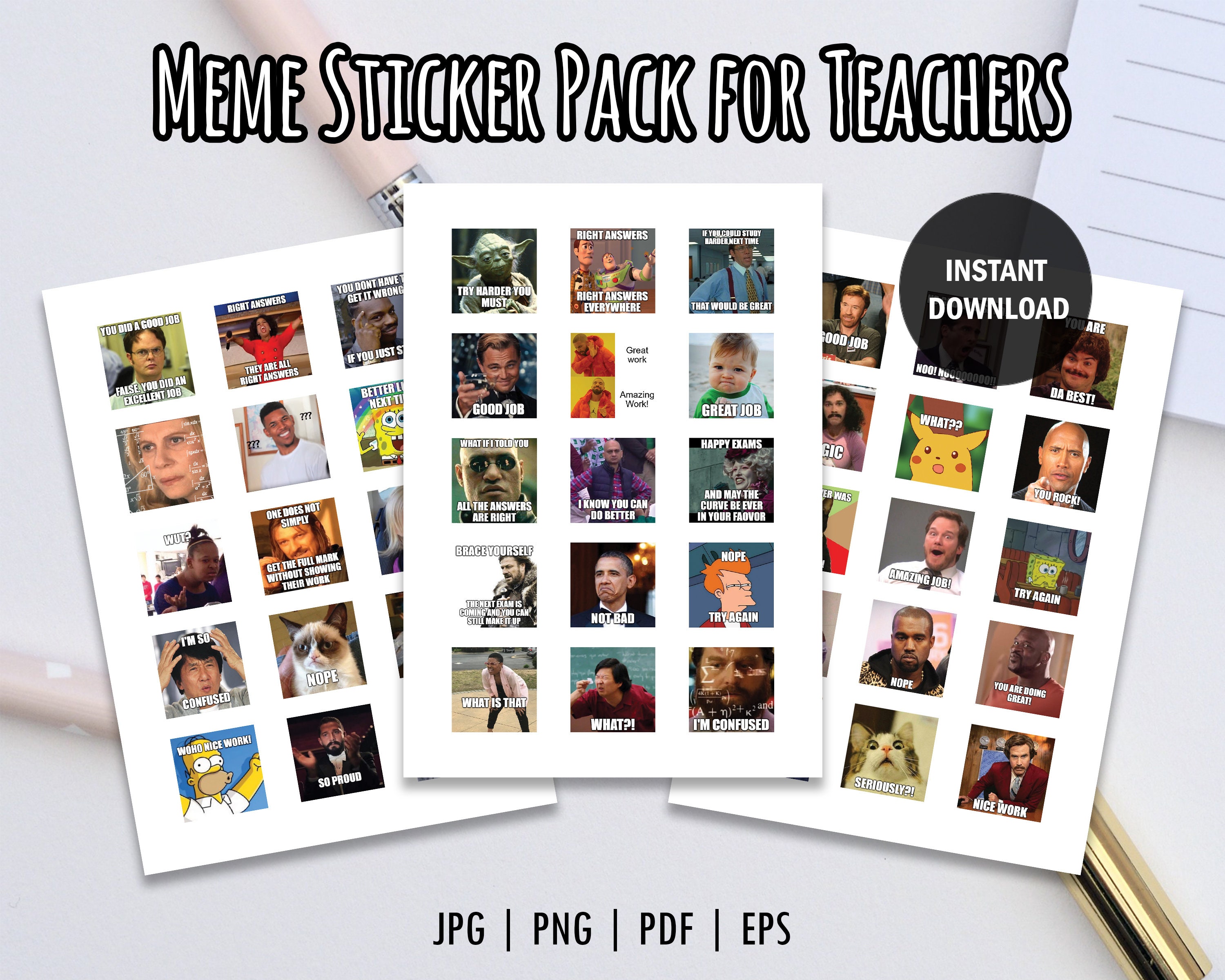 Printable Meme Sticker Pack for Teachers Teachers Reaction Etsy Singapore