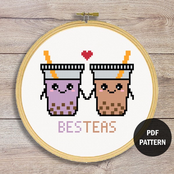 BesTeas Cross Stitch Pattern | Bubble Tea Pun Cross Stitch Pattern