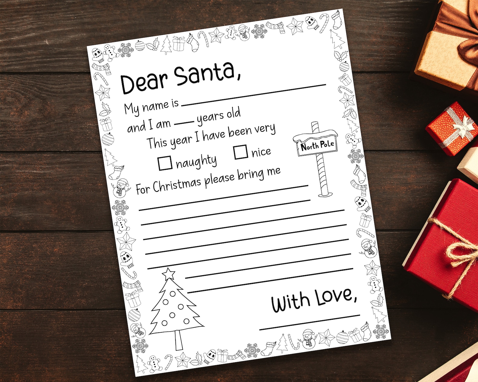 Dear Santa Letter Template Letter to Santa Claus Template Etsy