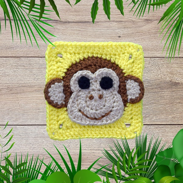 Monkey Granny Square Crochet Pattern | Crochet Jungle Blanket | Crochet Animal Granny Square