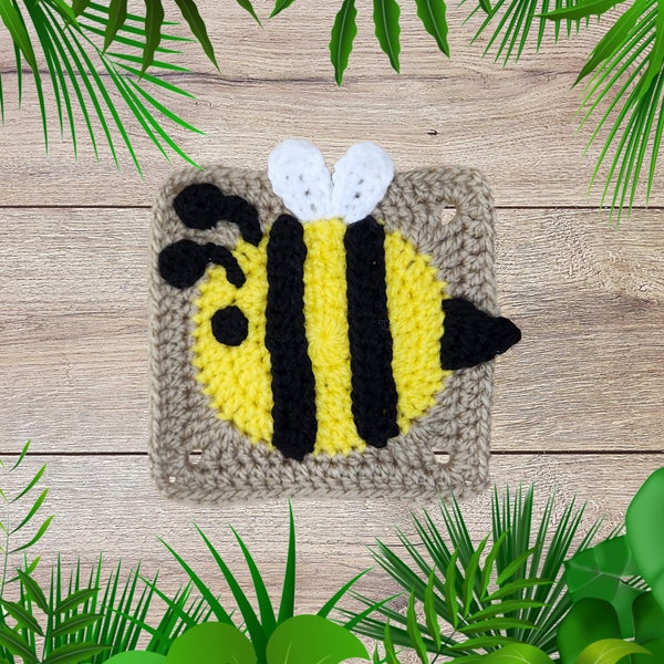 Bee Granny Square Crochet Pattern | Crochet Jungle Blanket | Crochet Animal Granny Square