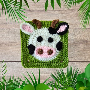 Cow Granny Square Crochet Pattern | Crochet Jungle Blanket | Crochet Animal Granny Square