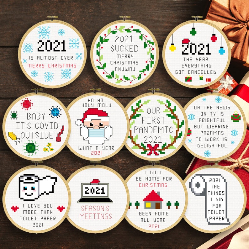 Covid Christmas Ornaments 2021 Cross Stitch Patterns | Covid19 Christmas Ornaments | Corona Christmas | Instant Download **UPDATED** 