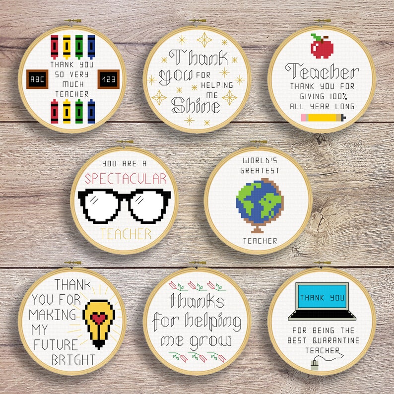 Teacher's Day Cross Stitch Patterns Happy Teacher's Day Cross Stitch Patterns DIY Teacher's Day Gifts Teacher Puns image 1