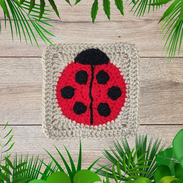 Ladybug Granny Square Crochet Pattern | Crochet Jungle Blanket | Crochet Animal Granny Square Blanket