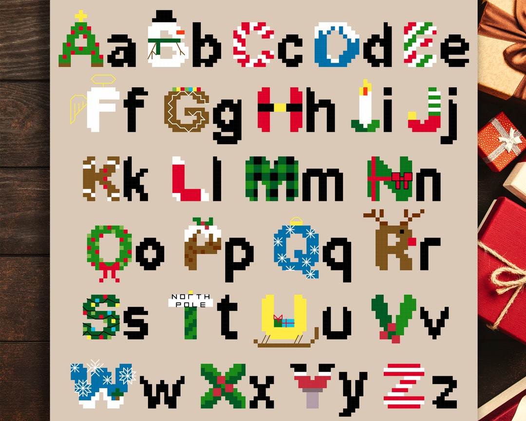 Christmas Alphabet Cross Stitch Pattern Christmas Fonts Etsy