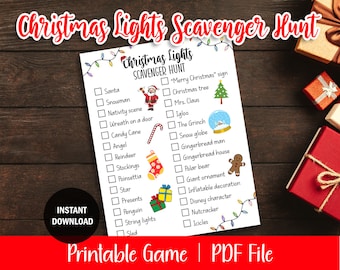 Christmas Lights Scavenger Hunt | Christmas Games Printable | Instant Download | Printable Christmas Game