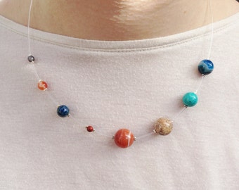 Solar System Necklace with semi precious stone planets