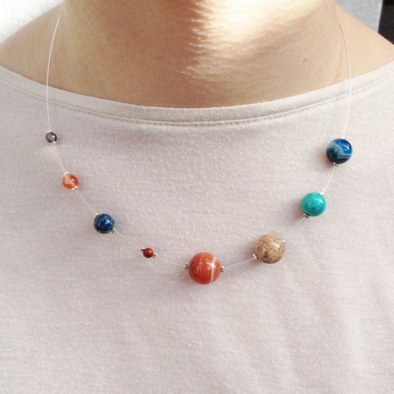 Solar System Necklace With Semi Precious Stone Etsy