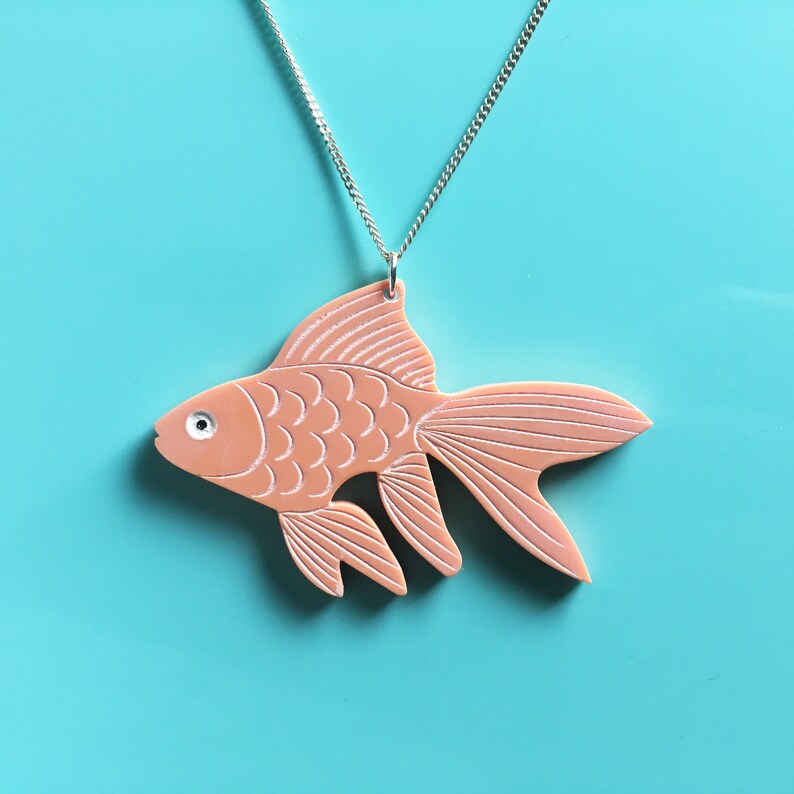 SERVING FISH Original Goldfish Necklace, Laser Cut in Pastel Orange
