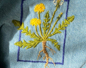 Denim Jacket with Dandelion Embroidery