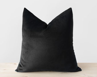 Black Velvet Pillow Cover Solid Black Throw Pillows Black Lumbar Cushion Modern Minimalist Neutral Monochrome Black Decor 18x18 20x20 22x22