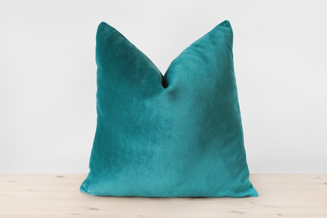 Blue Green Pillow Cover Teal Velvet Cushion Solid Teal Throw Pillows