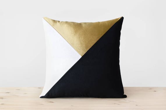 Black White Gold Velvet Pillow Cover 