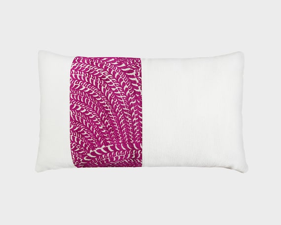 Fuchsia White Lumbar Pillow Cover Boho Throw Pillow Cover Fuchsia Gold Color