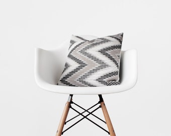 Chevron Ikat Pillow Cover Neutral Geometric Pillows in Black, White, Gray and Tapue Modern Home Designer Throw Pillows 16x16 18x18 20x20