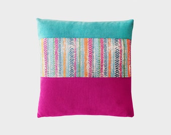 Boho Fuchsia Pillow Cover, 18x18 Throw Pillow, Colorful Pillows, Color Block Stripe Pillow Cover, Chenille Throw Pillow Case, Bohemian Decor