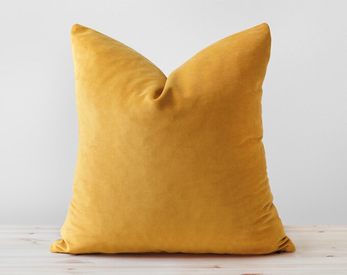 Mustard Velvet Pillow Cover, Mustard Yellow Velvet Cushion, Solid
