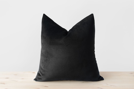 Black Velvet Pillow Cover Solid Black Throw Pillows Black Lumbar Cushion Modern Minimalist Neutral Monochrome Black Decor 18x18 20x20 22x22